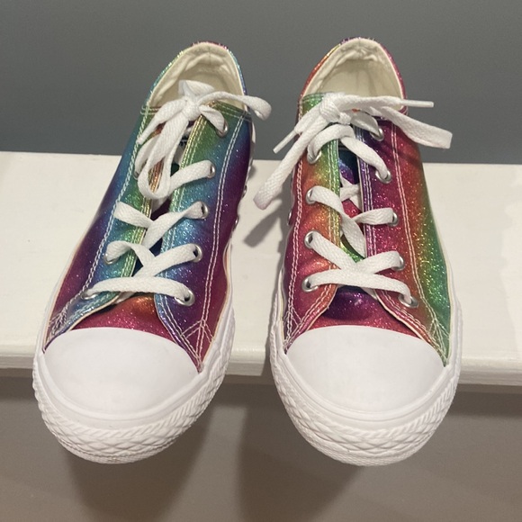 Big Girls Size 3 Metallic Glitter Rainbow Converse RARE - Picture 2 of 15